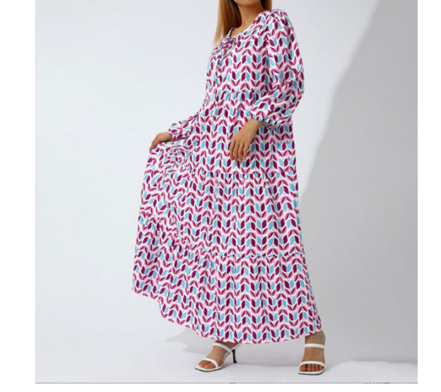 Women's Boho Print V-Neck Short-Sleeve Long Dress (photo 14)