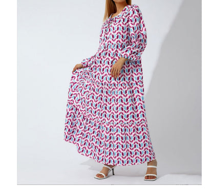 Women's Boho Print V-Neck Short-Sleeve Long Dress (photo 14)