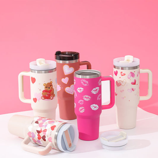 40 oz Insulated Stainless Steel Tumbler with Handle, Lid and Straw