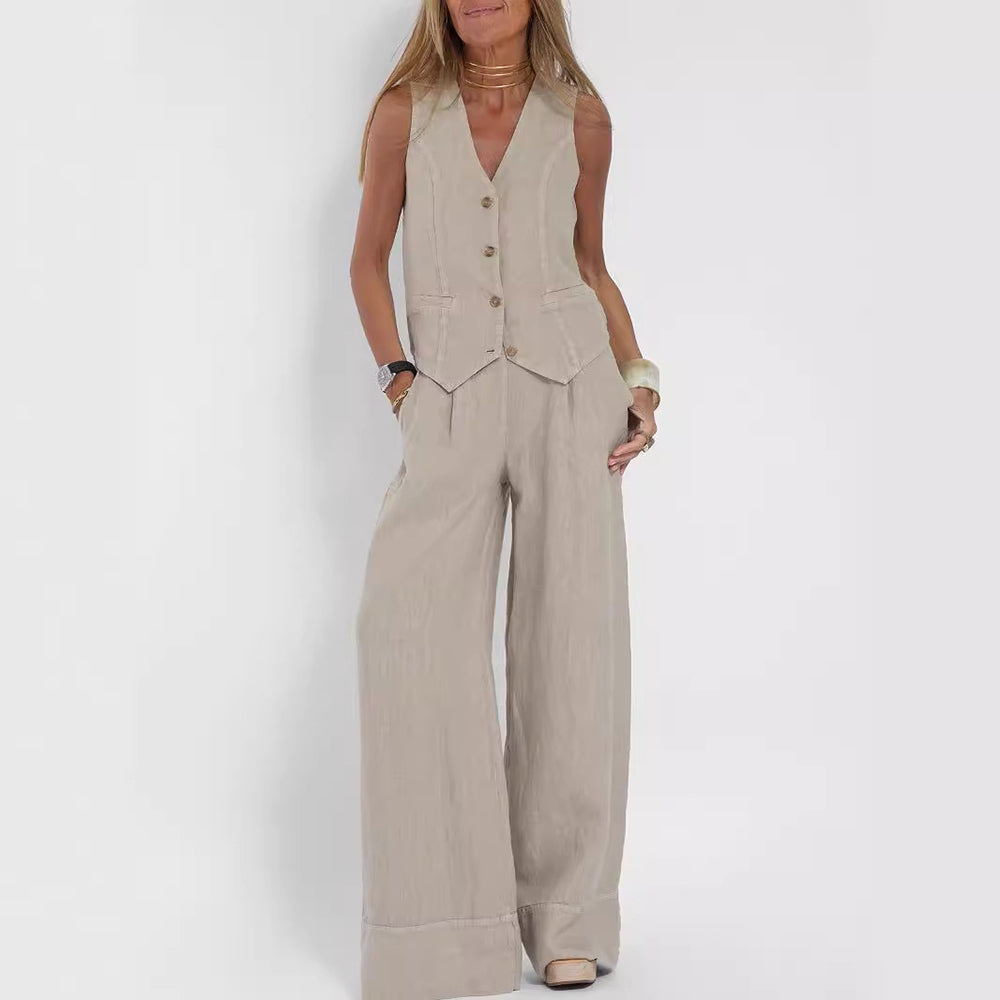 Women's Sleeveless V-Neck Vest and Straight Pants Set (photo 12)