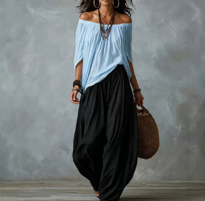 Women's Off-Shoulder Top and Flare Pants Set (photo 12)