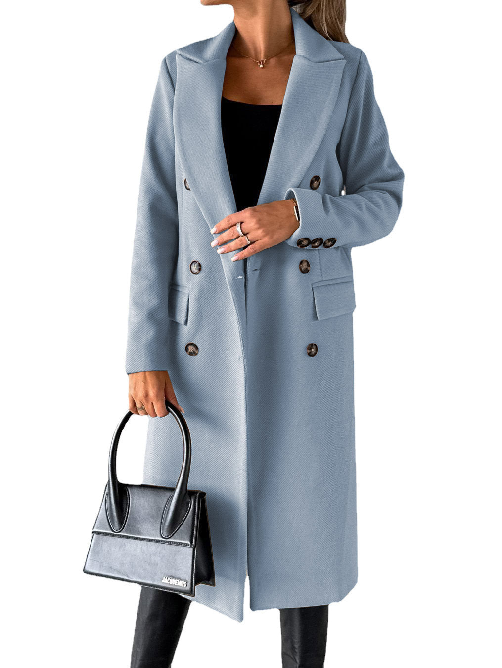 Women's Double-Breasted Lapel Slim Long Coat (photo 8)
