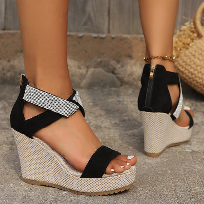 Women's Rhinestone Peep-Toe Platform Wedge Sandals (photo 6)