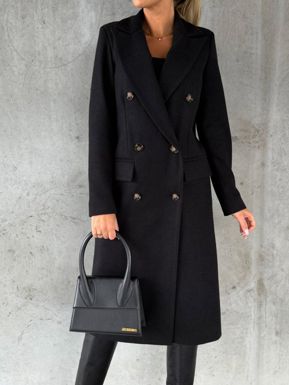 Women's Double-Breasted Lapel Slim Long Coat (photo 2)