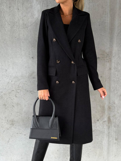 Women's Double-Breasted Lapel Slim Long Coat (photo 2)