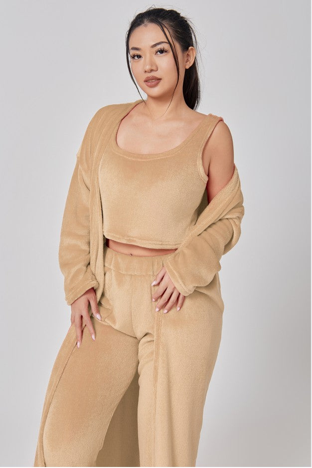Women's 3-Piece Knit Lounge Set: Crop Top, Wide-Leg Pants and Cardigan (photo 21)