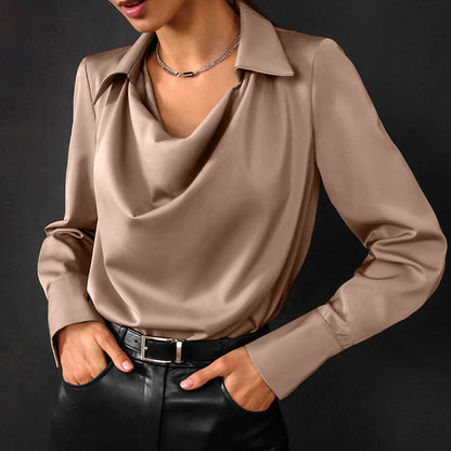 Women's Collared Long-Sleeve Button-Up Blouse (photo 5)