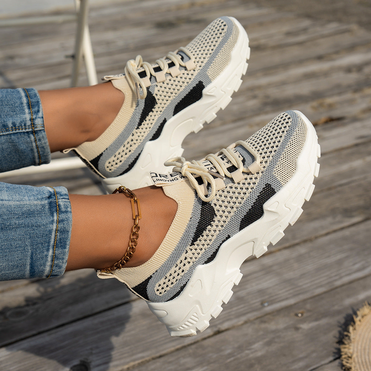 Women's Knit Mesh Lace-Up Sneakers (photo 4)