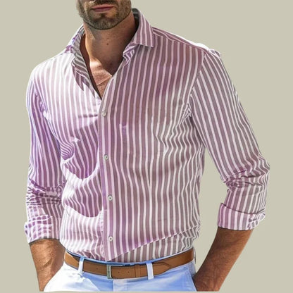 Men's Striped Long-Sleeve Lapel Button Shirt (photo 19)