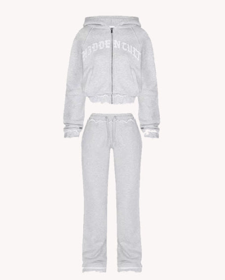 Women's Zip-Up Hooded Crop Sweatshirt and Drawstring Pants Set (photo 7)