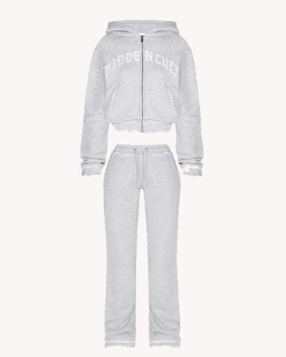 Women's Zip-Up Hooded Crop Sweatshirt and Drawstring Pants Set (photo 7)