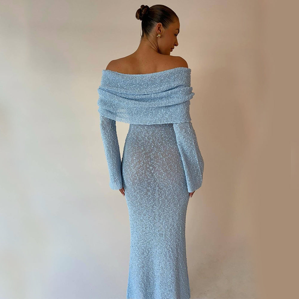 Women's One-Shoulder Long-Sleeve Knit Maxi Dress (photo 11)