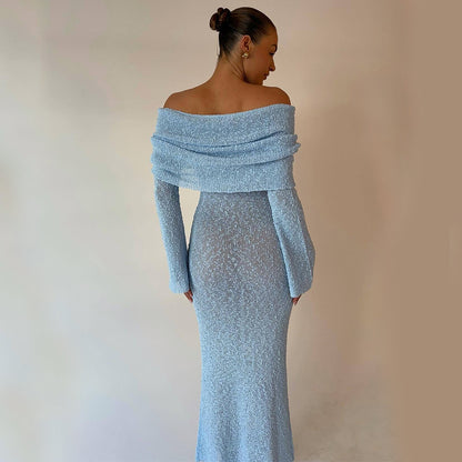 Women's One-Shoulder Long-Sleeve Knit Maxi Dress (photo 11)