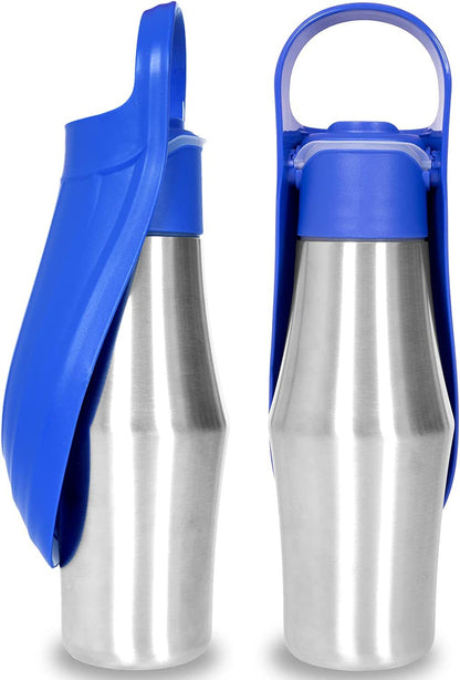 Portable Stainless Steel Dog Water Bottle with Leaf Bowl (photo 6)
