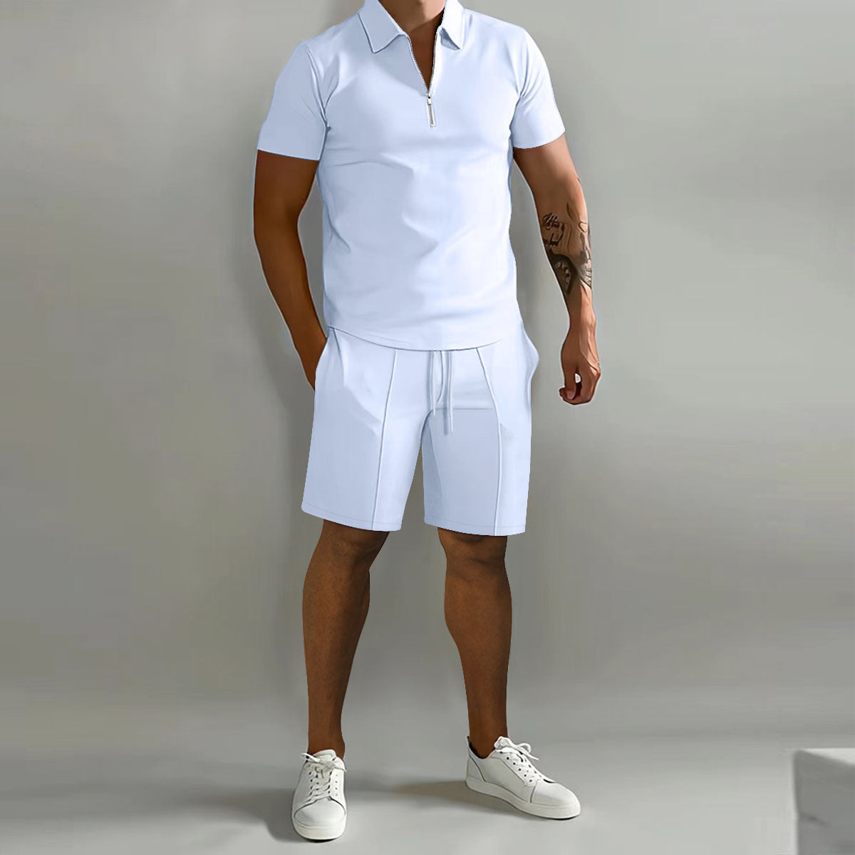 Men's Short-Sleeve Polo Shirt and Drawstring Shorts Set (photo 2)