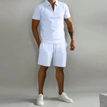 Men's Short-Sleeve Polo Shirt and Drawstring Shorts Set (photo 2)