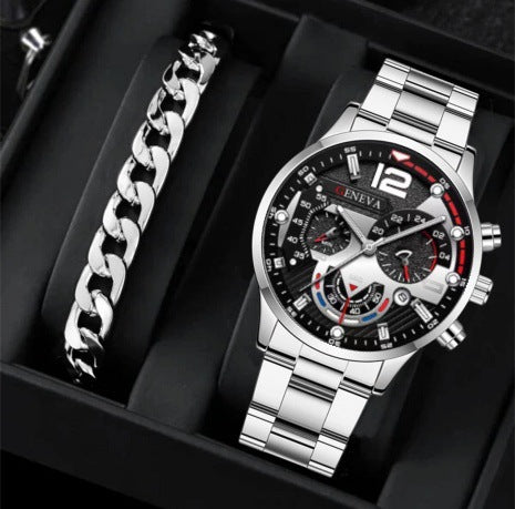 Men's Steel Strap Quartz Watch and Bracelet Set (photo 9)