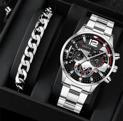 Men's Steel Strap Quartz Watch and Bracelet Set (photo 9)