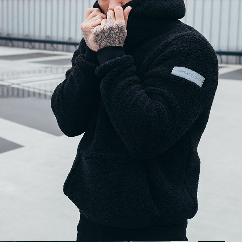 Men's Plush Pullover Hoodie with Kangaroo Pocket (photo 4)