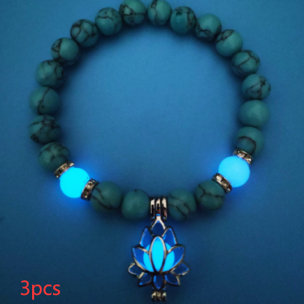 Glow-in-the-Dark Lotus Charm Beaded Bracelet – A, 3-Pack