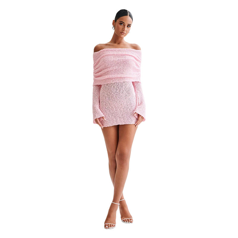 Women's Off-Shoulder Fuzzy Knit Mini Dress (photo 6)