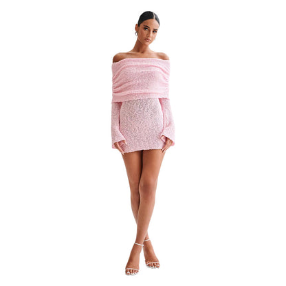 Women's Off-Shoulder Fuzzy Knit Mini Dress (photo 6)
