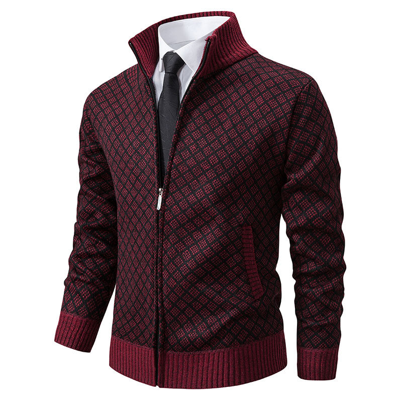Men's Plaid Knit Zip-Up Cardigan Sweater (photo 7)