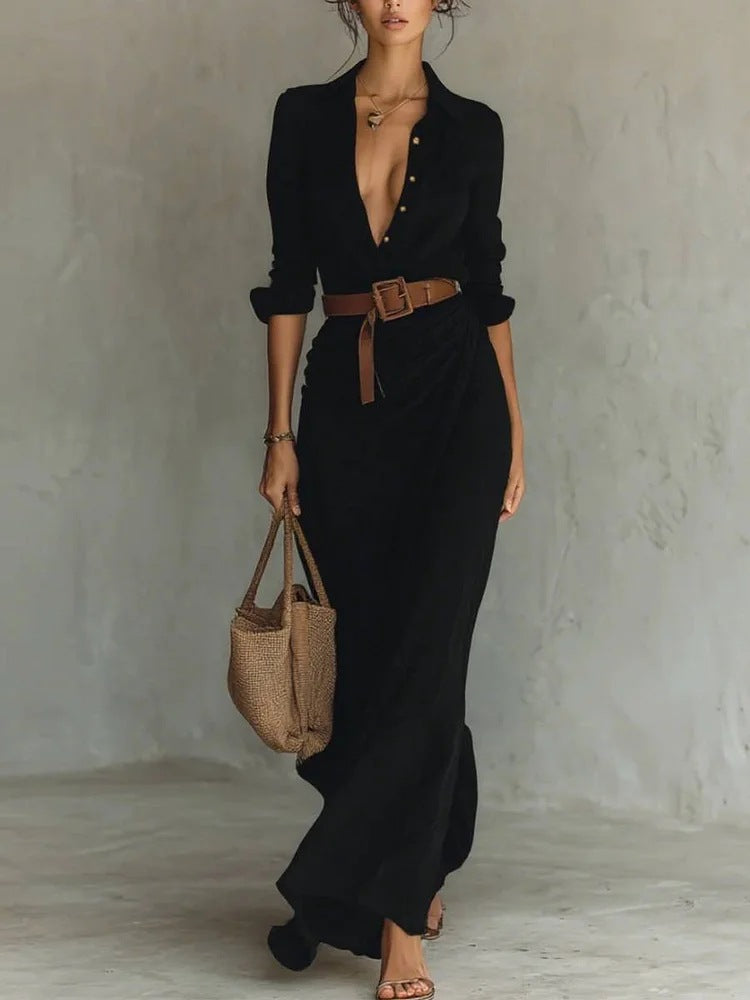 Women's Asymmetric Button-Front Shirt Dress with Belt (photo 7)