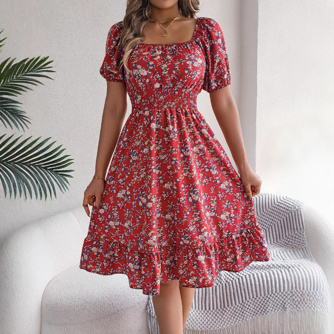 Women's Floral Square-Neck Ruffle Dress (photo 4)