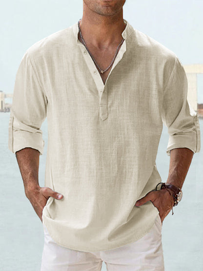 Men's Long-Sleeve Stand-Collar Pullover Shirt (photo 12)