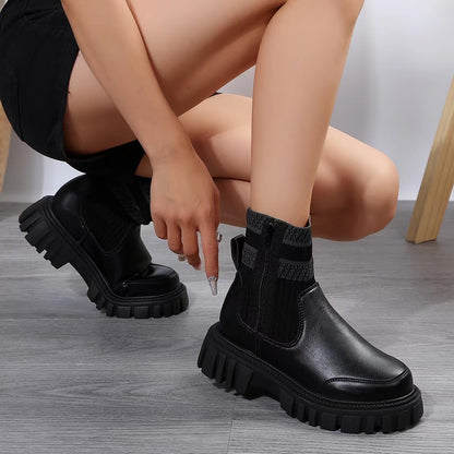 Women's Knit Patchwork Side-Zip Mid-Calf Boots (photo 5)