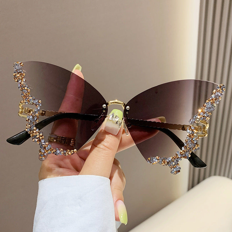 Women's Rimless Butterfly Rhinestone Sunglasses (photo 8)