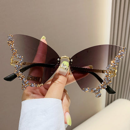 Women's Rimless Butterfly Rhinestone Sunglasses (photo 8)