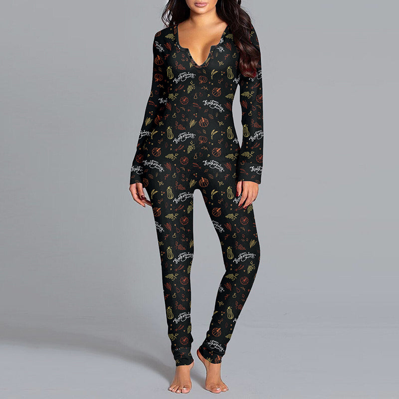 Women's Halloween Print Long-Sleeve Jumpsuit Pajamas (photo 12)
