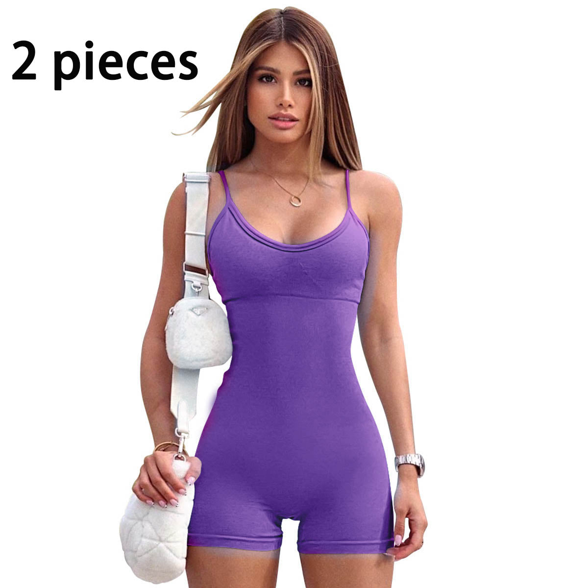 Women's Spaghetti Strap Workout Shorts Romper (photo 22)