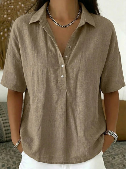 Women's Short-Sleeve Button-Detail Pullover Shirt (photo 9)