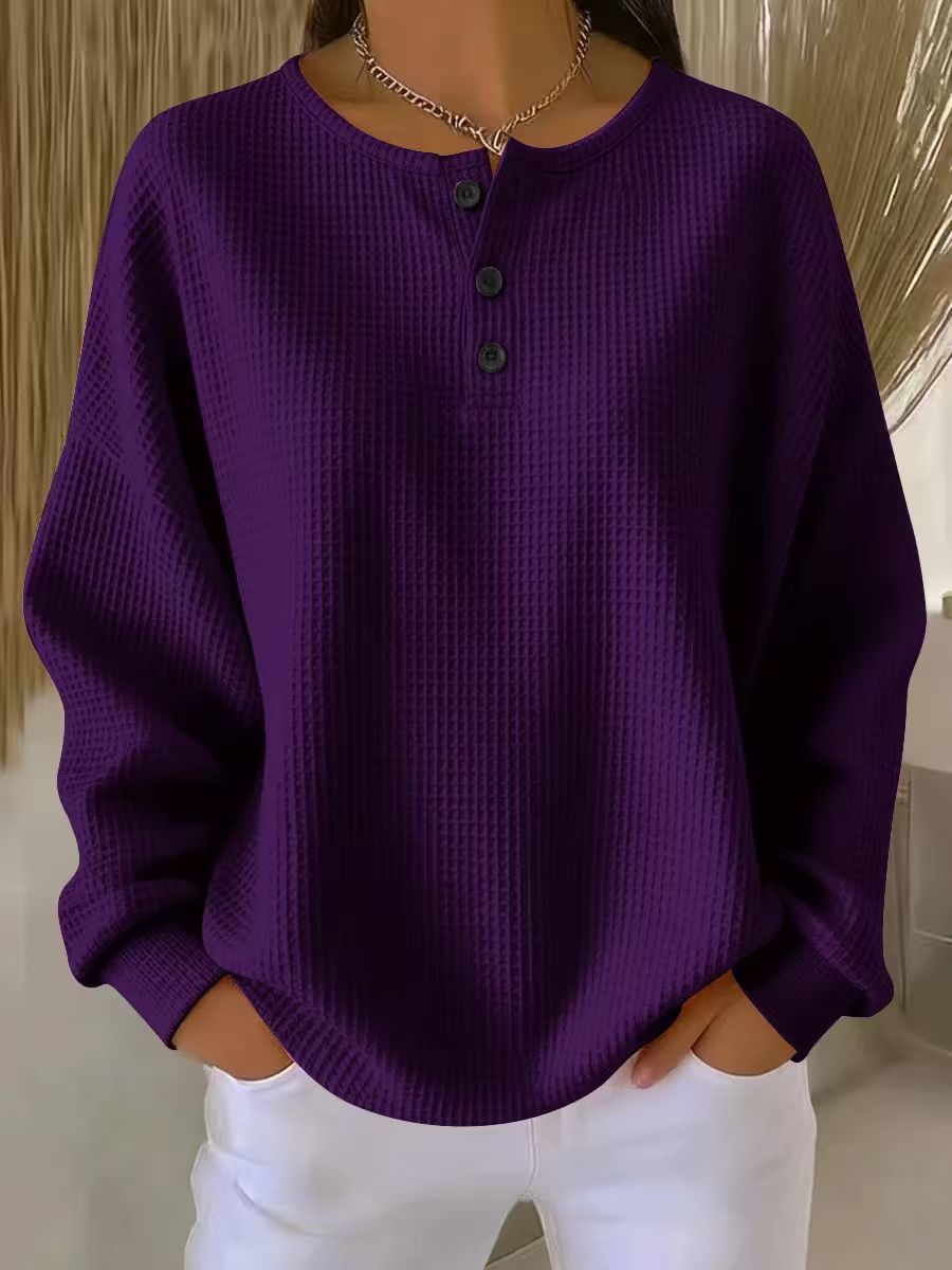 Women's Waffle Knit Long-Sleeve Button T-Shirt (photo 12)