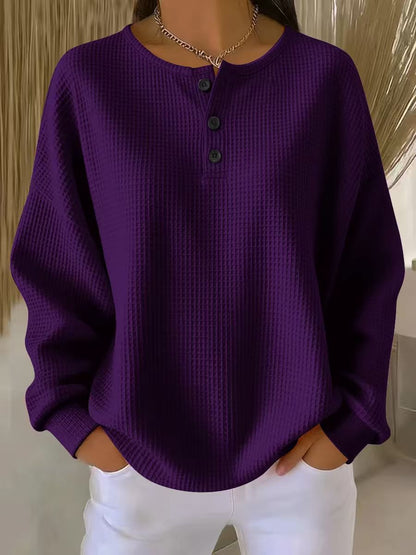 Women's Waffle Knit Long-Sleeve Button T-Shirt (photo 12)