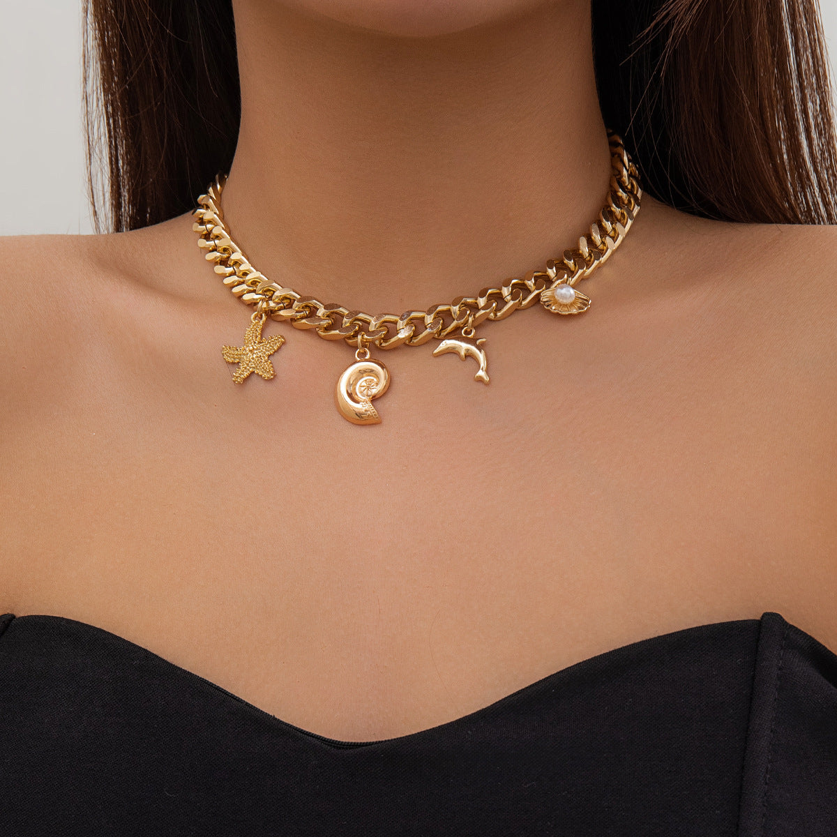 Boho Ocean Charm Choker Necklace and Bracelet (photo 4)