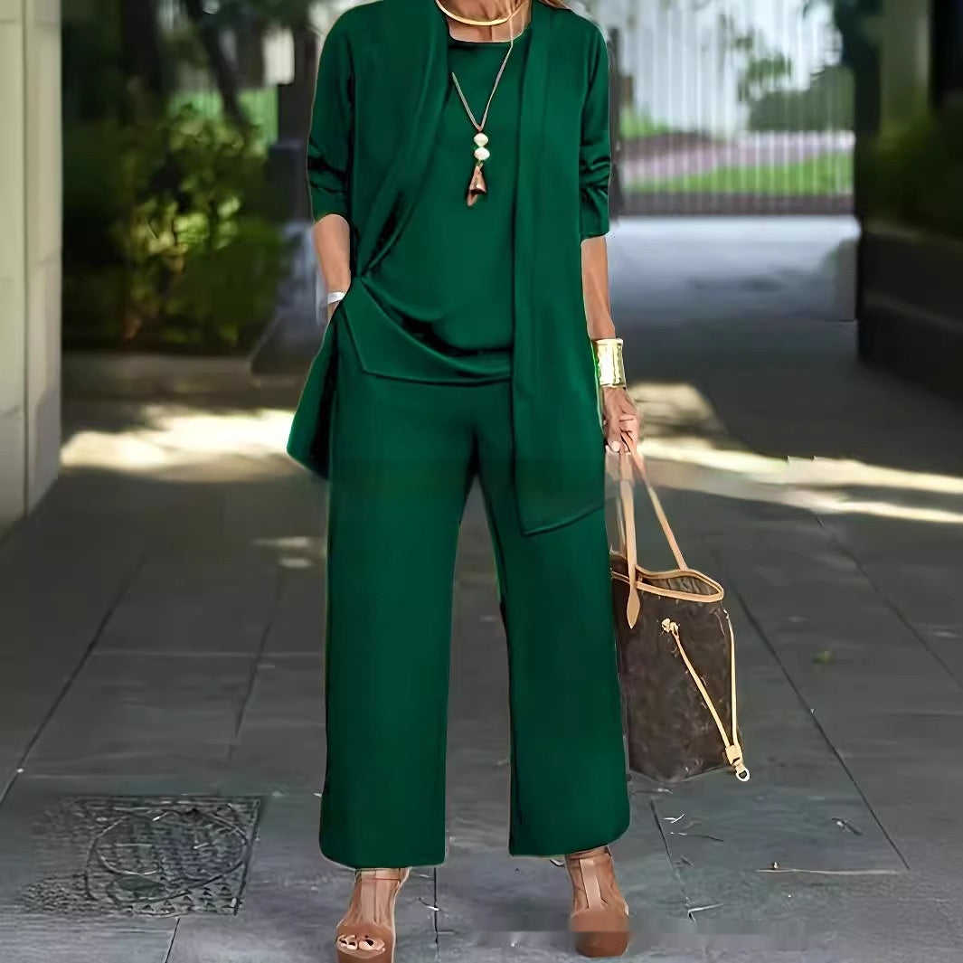 Women's 3-Piece Set: Vest, Long Cardigan and Wide-Leg Pants (photo 2)