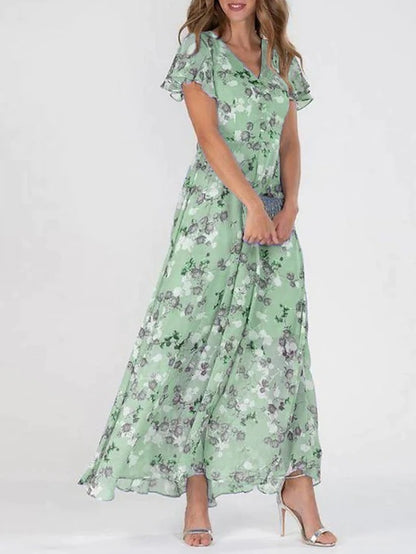 Women's Floral V-Neck Ruffle A-Line Dress (photo 2)