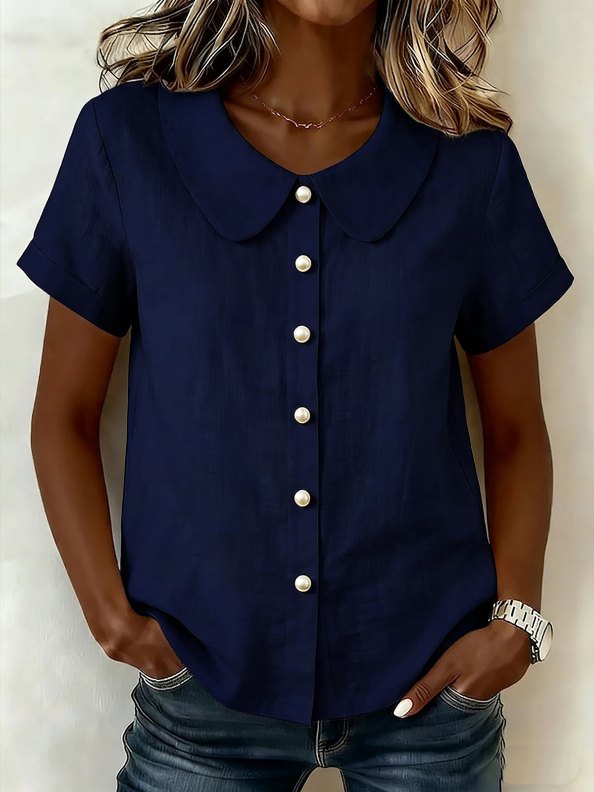 Women's Short-Sleeve Loose Casual Shirt (photo 11)