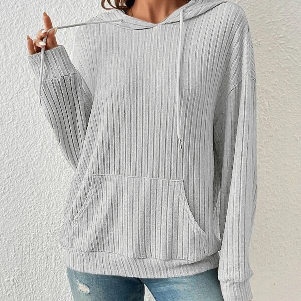Women's Drawstring Hooded Knit Sweatshirt with Pockets (photo 7)