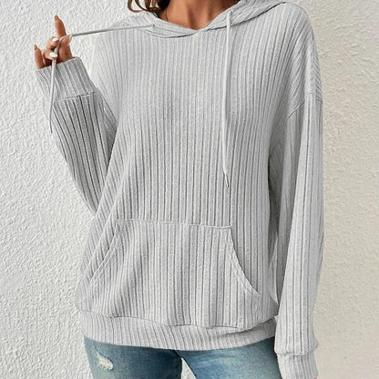 Women's Drawstring Hooded Knit Sweatshirt with Pockets (photo 7)