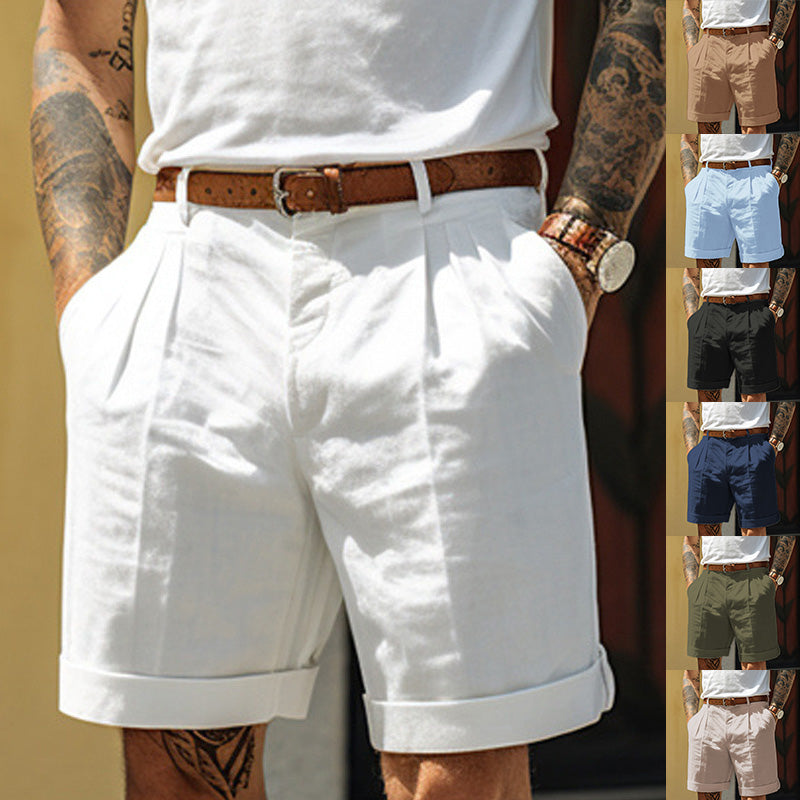 Men's Linen-Blend Straight-Leg Shorts with Pockets