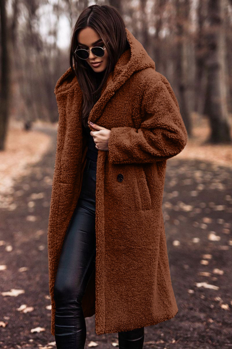 Women's Long Hooded Faux Fleece Teddy Coat (photo 5)