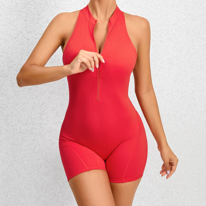 Women's Zip-Front Sleeveless Shorts Bodysuit (photo 14)