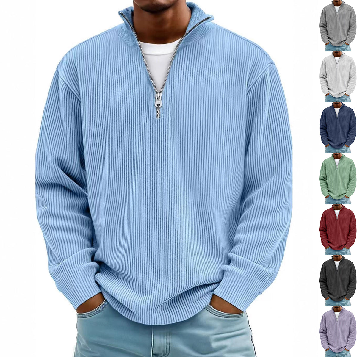 Men's Corduroy Zip Stand-Collar Pullover