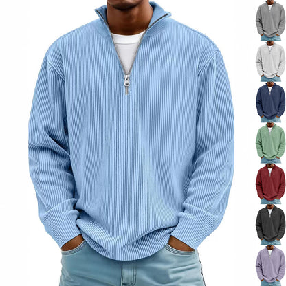 Men's Corduroy Zip Stand-Collar Pullover