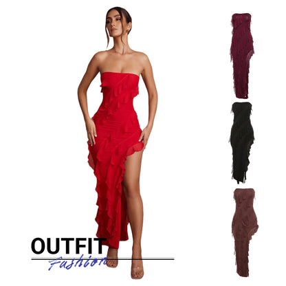 Women's Backless Tube Split Tassel Maxi Dress (photo 6)